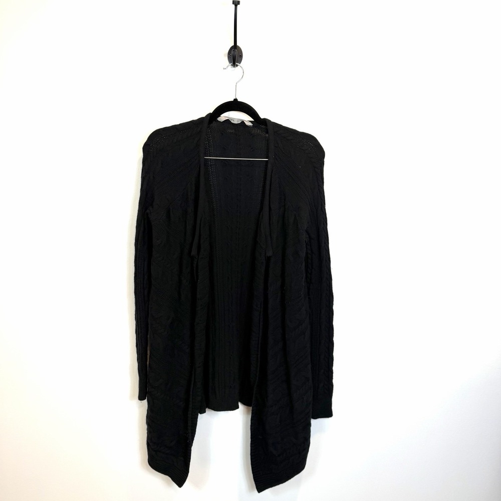 Athleta‎ Cardigan Sweater Women's Small Black Merino Plains Open Front Knit Wrap
